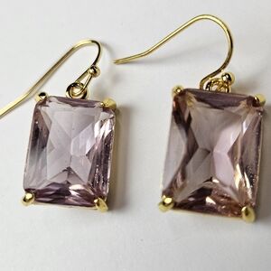 Elegant Gold Tone and Synthetic Amethyst Earrings (NWOT)